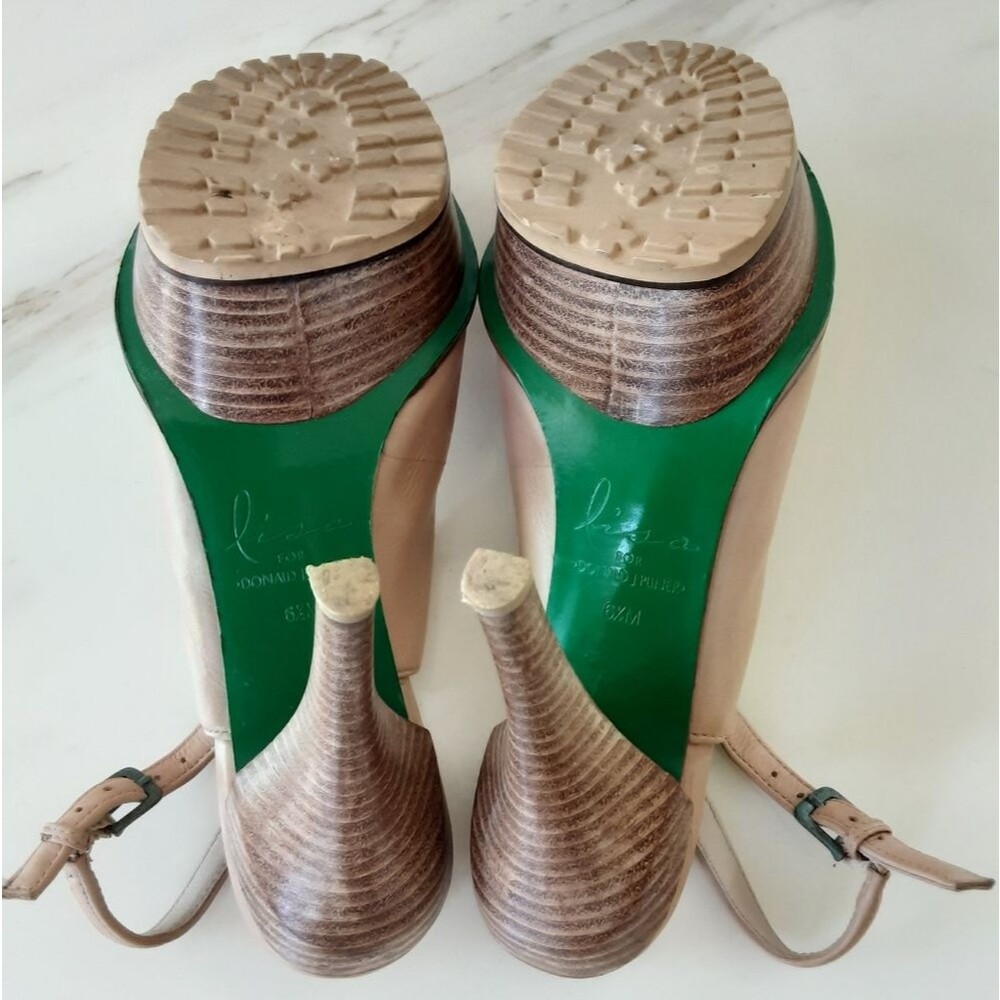 LISA for DONALD PLINER Wood Heel Stiletto Beige Platform Slingback Sz 6.5 - Picture 10 of 12